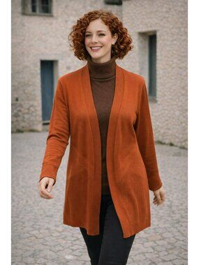 89th + Madison Open Front Cardigan Sweater Womens Large Rust Orange